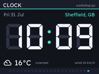 A seven-segment digital clock face.