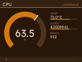 A badge page in amber on warm brown, low contrast.